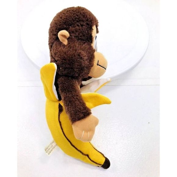 Classic Toy Brown Monkey In Banana 10" Plush Plastic Eyes Chimp - Picture 3 of 5